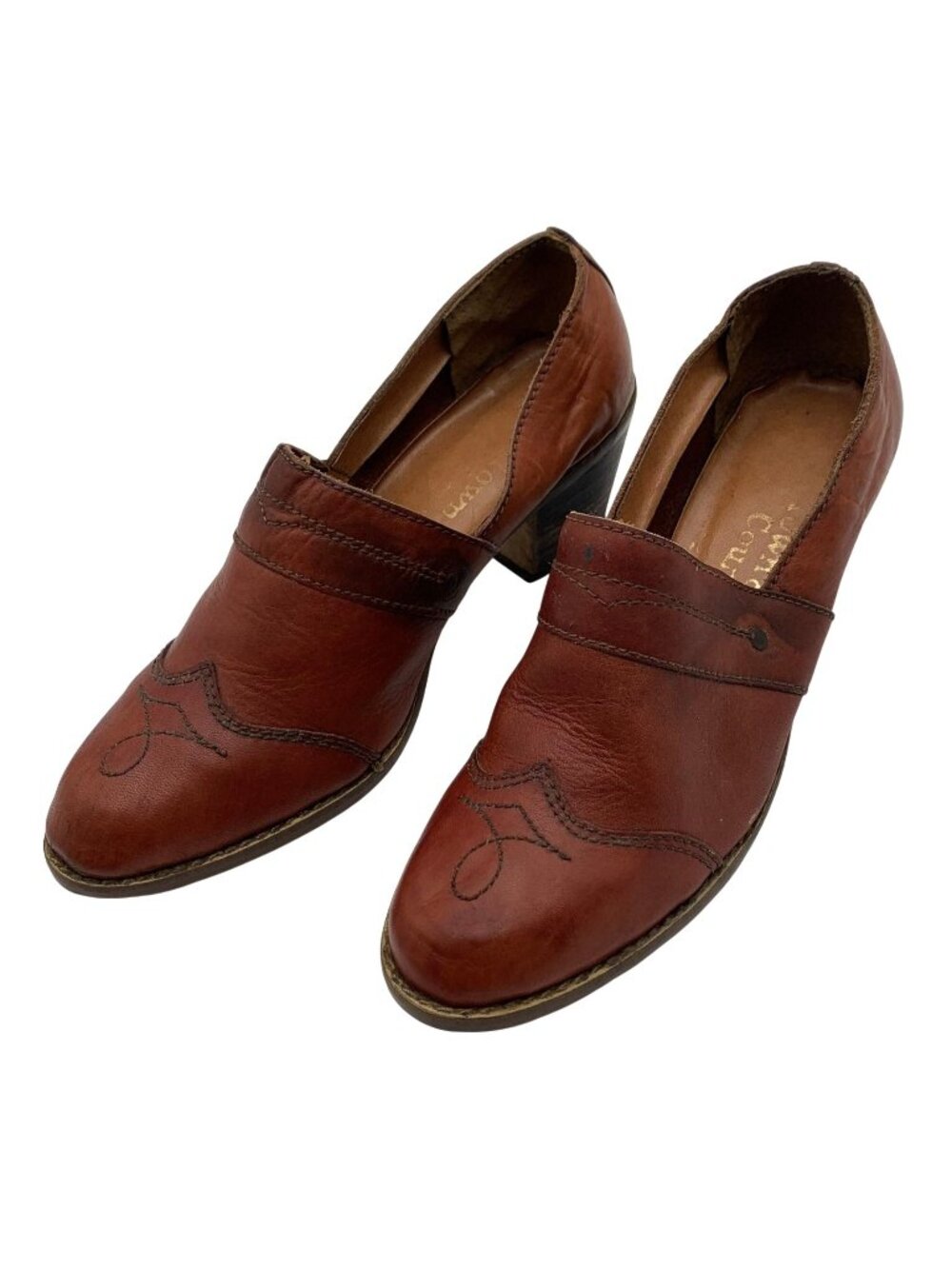 Vintage Town & Country Womens Brown Leather Heeled Shoes Embroidered Detail 7?